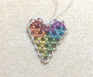 chainmaille rainbow heart pendant