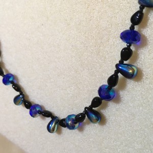 Czech Glass Blue and Black Necklace