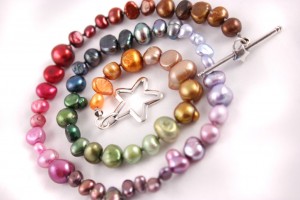 Rainbow Pearls II on Gray Silk