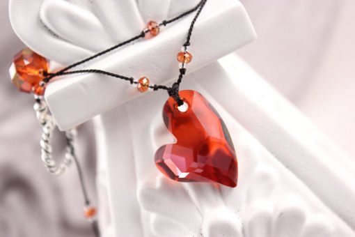 Devoted 2 U Heart Necklace, Knotted Silk Cord, Swarovski Crystals: available in 3 colors