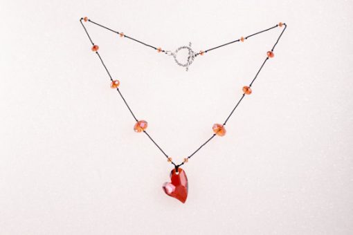 Devoted 2 U Heart Necklace, Knotted Silk Cord, Swarovski Crystals: available in 3 colors - Image 2